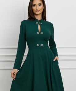 Rochie Dy Fashion verde cu funde decorative la bust
