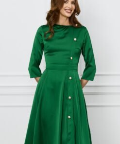 Rochie Dy Fashion verde cu nasturi pe o parte