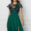 Rochie DY Fashion verde cu trandafir si dantela la bust