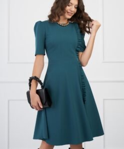 Rochie DY Fashion verde cu volanas pe o parte
