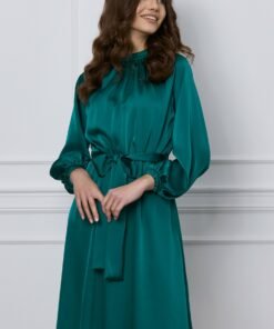 Rochie Dy Fashion verde smarald cu elastic si cordon in talie