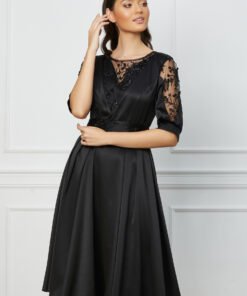 Rochie Ella Collection Alia neagra cu paiete si cordon in talie