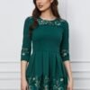 Rochie Ella Collection Angi verde cu broderie aurie