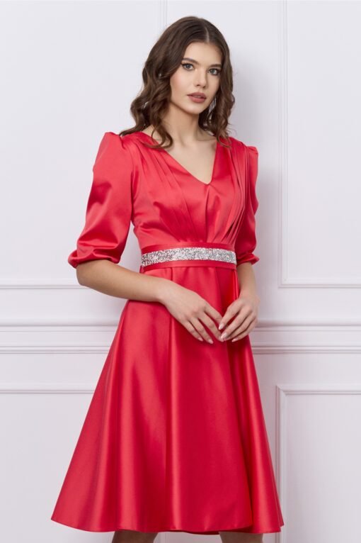 Rochie Ella Collection Aria corai cu cordon in talie