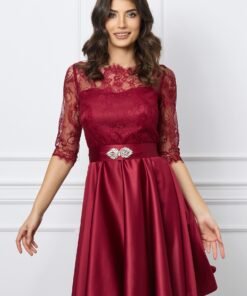 Rochie Ella Collection Mimi bordo cu dantela la bust si cordon in talie
