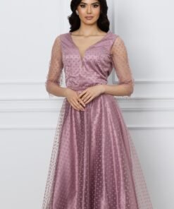 Rochie Ella Collection Reyna roz cu buline catifelate