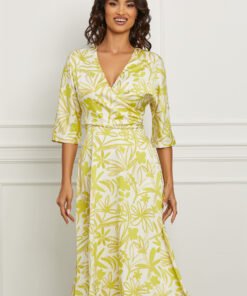 Rochie Ginette alba cu imprimeu floral galben