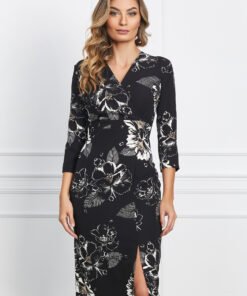 Rochie Hally neagra cu imprimeuri albe