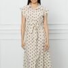 Rochie Hanna ivory cu buline maro si cordon in talie