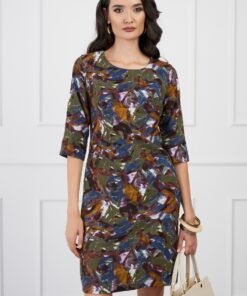 Rochie Iarina kaki cu imprimeuri grena