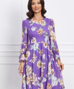 Rochie Iasmine mov cu flori bej
