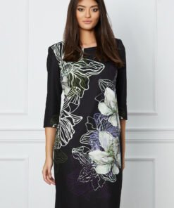 Rochie Ilona neagra cu imprimeu floral kaki