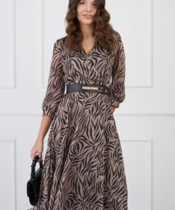 Rochie Isabela maro cu zebra print si curea in talie