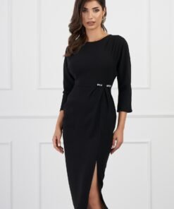 Rochie Kathy neagra conica office cu accesoriu in talie