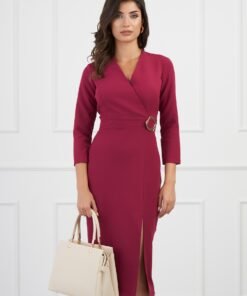 Rochie Lavinia bordo cu catarama in talie