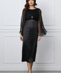 Rochie Leonard Collection neagra din matase si satin
