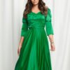 Rochie Lidia verde cu flori 3D si perle pe bust