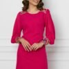 Rochie Lora fucsia cu broderie la umeri si maneci