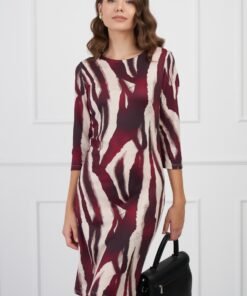 Rochie Lucia bordo cu imprimeuri bej