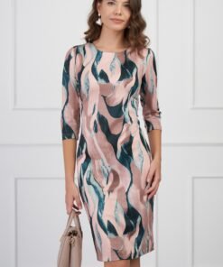 Rochie Lucia verde cu imprimeuri roz pal