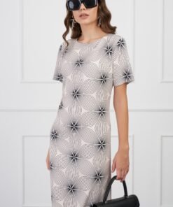 Rochie Ludmila bej cu imprimeu caleidoscop floral