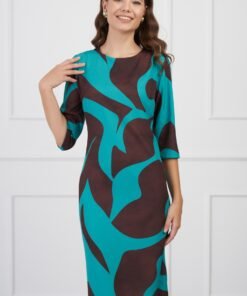 Rochie Ludmila verde cu imprimeu maro