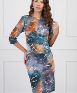 Rochie Ludmila verde petrol cu imprimeu galben