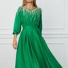 Rochie Madalina verde cu strasuri la bust si curea in talie