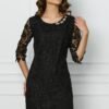 Rochie Malvina neagra din dantela cu accesoriu la decolteu