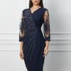 Rochie Mara bleumarin cu strasuri si maneci din dantela