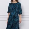 Rochie Mara verde petrol cu imprimeuri florale negre