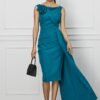 Rochie MBG albastru petrol cu peplum in talie