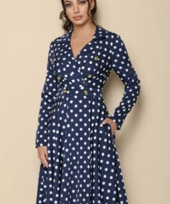 Rochie MBG bleumarin cu buline si nasturi la bust