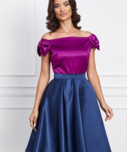 Rochie MBG bleumarin din tafta cu bust fucsia