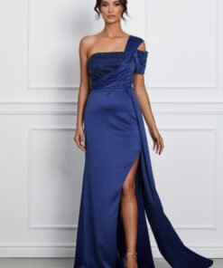 Rochie MBG bleumarin lunga cu broderie pe bust
