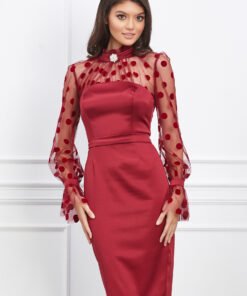 Rochie MBG bordo cu buline catifelate