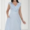 Rochie MBG cu dungi bleu si volane la bust