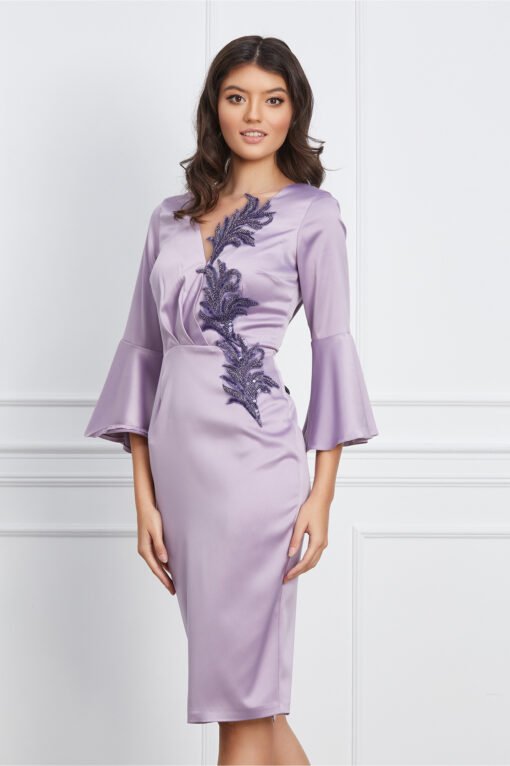 Rochie MBG lila cu broderie din margele si paiete