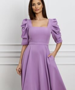 Rochie MBG lila cu umeri bufanti