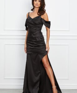 Rochie MBG lunga neagra cu paiete la decolteu