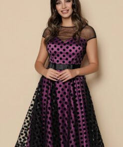 Rochie MBG magenta cu tulle negru si buline