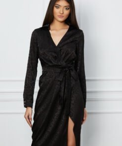 Rochie MBG neagra cu animal print satinata