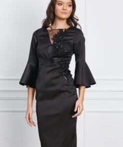 Rochie MBG neagra cu broderie din margele si paiete