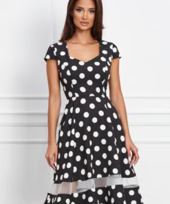 Rochie MBG neagra cu buline albe si banda semitransparenta la baza