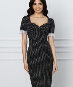 Rochie MBG neagra cu buline si dantela la maneci si baza