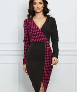 Rochie MBG neagra cu imprimeu picior de cocos fucsia
