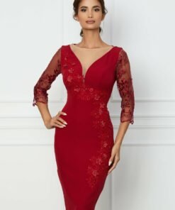 Rochie MBG rosie cu broderie florala
