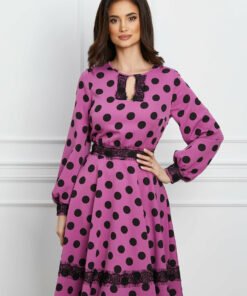 Rochie MBG roz cu buline si dantela
