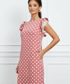 Rochie MBG roz cu buline si dantela la maneci