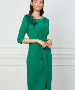 Rochie MBG verde cu aplicatie florala maxi pe umar